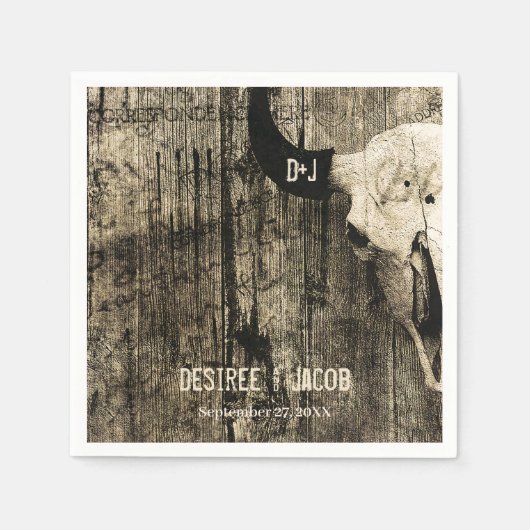 Westerne rustieke bruiloft Bull Skull  land Servet (Voorkant)