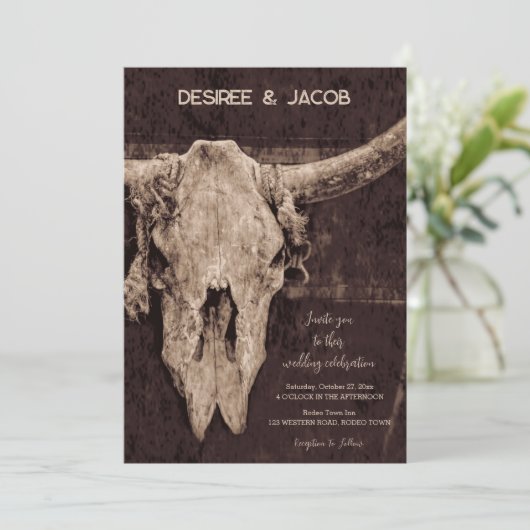Westerne rustieke bruine land rodeo stier schedel kaart (Staand voorkant)