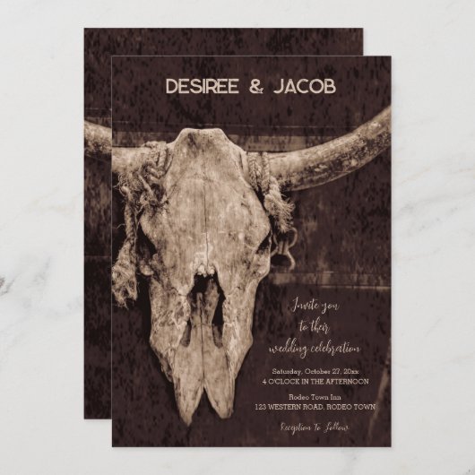 Westerne rustieke bruine land rodeo stier schedel kaart (Voorkant / Achterkant)