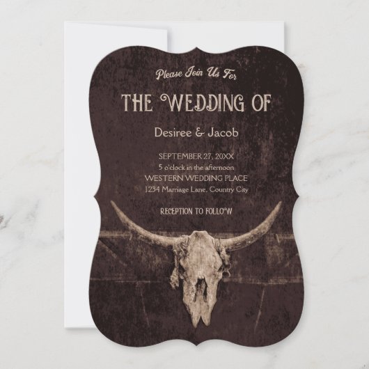 Westerne rustieke bruine land rodeo stier schedel kaart (Voorkant)