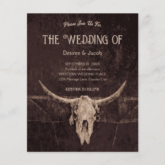 Westerne rustieke bruine land stier schedel budget (Voorkant)