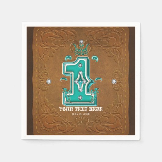 Westerne rustieke bruine lederen look & diamanten  servetten (Voorkant)