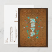 Westerne rustieke bruine lederen look & diamanten  uitnodiging briefkaart (Voorkant / Achterkant)