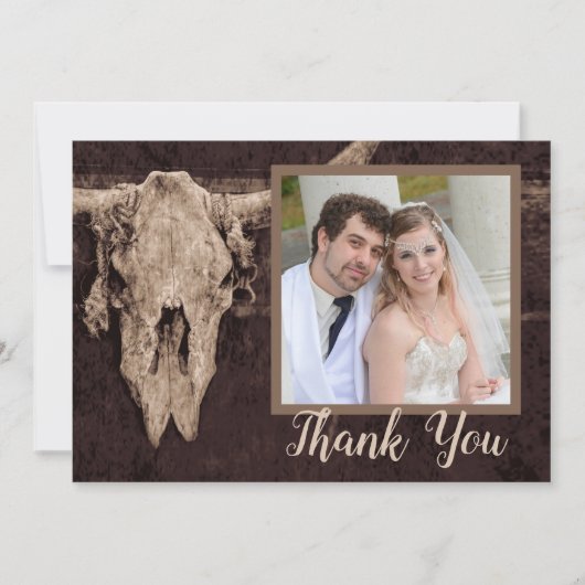 Westerne rustieke bruine stier schedel landfoto bedankkaart (Voorkant)