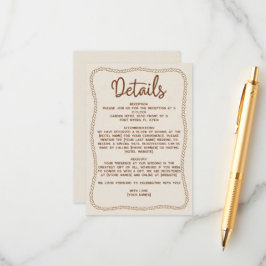 Westerne rustieke Casual Beige Bruine Trouwdetails Informatiekaartje