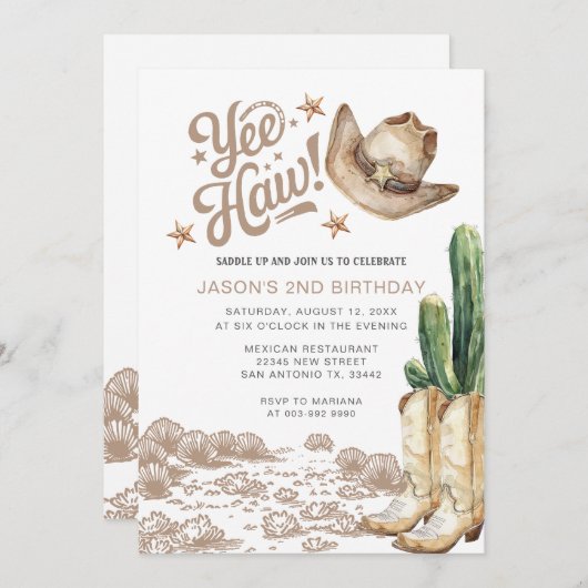 Westerne rustieke cowboy cactus verjaardag kaart (Voorkant / Achterkant)