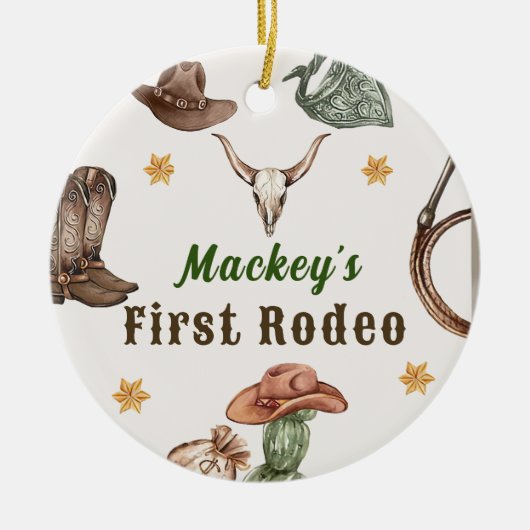 Westerne rustieke eerste rodeo party keramisch ornament (Voorkant)