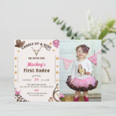Westerne rustieke eerste verjaardag rodeo foto kaart (Staand voorkant)