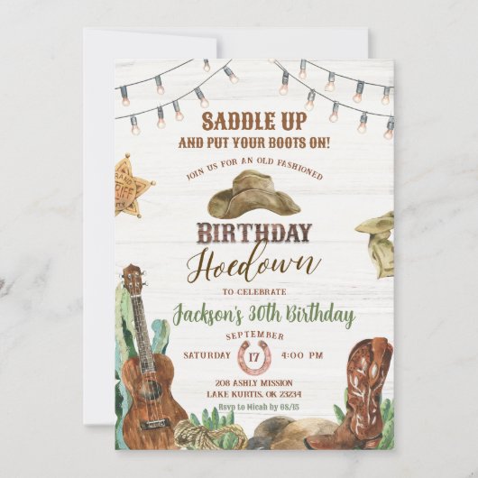 Westerne rustieke hoedown cowboy verjaardagsfeestj kaart (Voorkant)