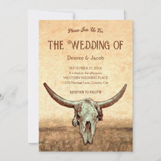 Westerne rustieke land stier schedel kaart (Voorkant)