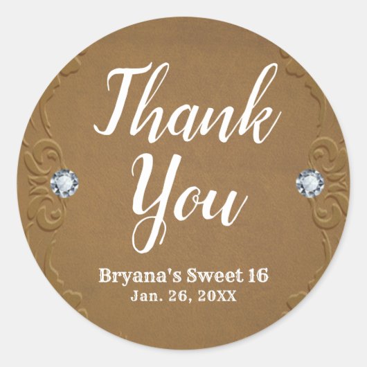 Westerne rustieke lederen denim & diamanten feest ronde sticker (Voorkant)