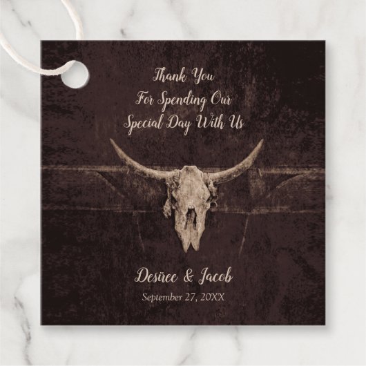 Westerne rustieke stier schedel bruiloft land text bedankjes labels (Voorkant)