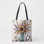 Westerne rustieke zonnebloem Mason Jar Tote Bag (Voorkant)