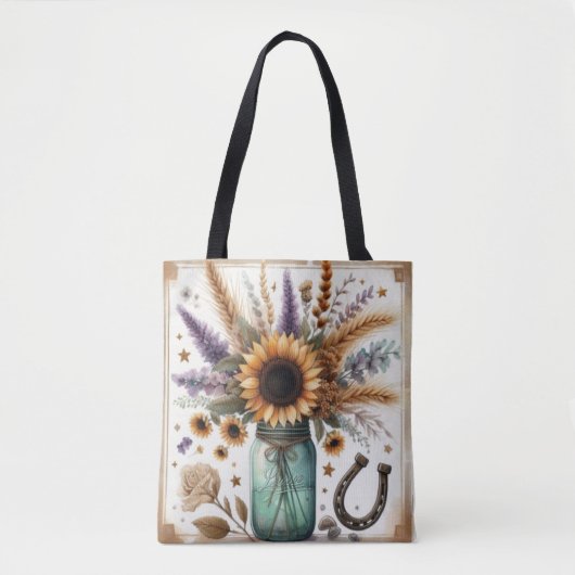 Westerne rustieke zonnebloem Mason Jar Tote Bag (Voorkant)