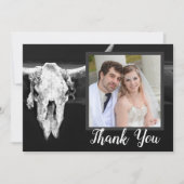 Westerne rustieke zwart-witte stier schedel foto bedankkaart (Voorkant)