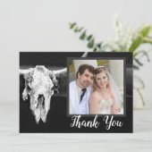 Westerne rustieke zwart-witte stier schedel foto bedankkaart (Staand voorkant)