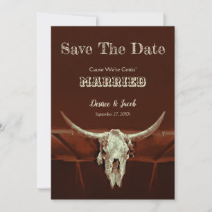 Westerne Rustige bruiloft Bull Skull Save the Date