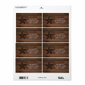 Westerne Rusty Star op Wood Rustic Country Party Etiket (Full Sheet)