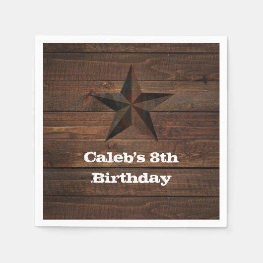 Westerne Rusty Star op Wood Rustic Country Party Servet (Voorkant)