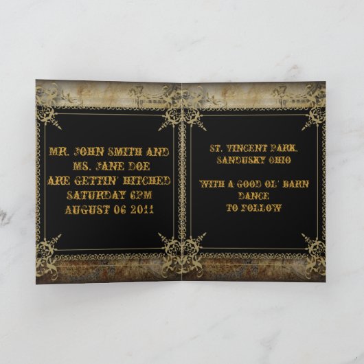 Westerne salon bruiloft met scrollers uit het bijt bedankkaart (Binnen)