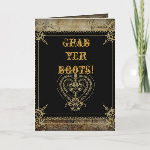 Westerne salon bruiloft met scrollers uit het bijt bedankkaart