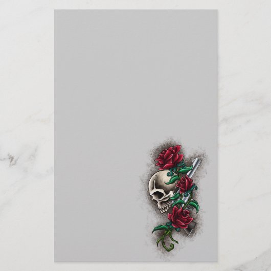 Westerne schedel met rode rozen en revolver pompje briefpapier (Voorkant)