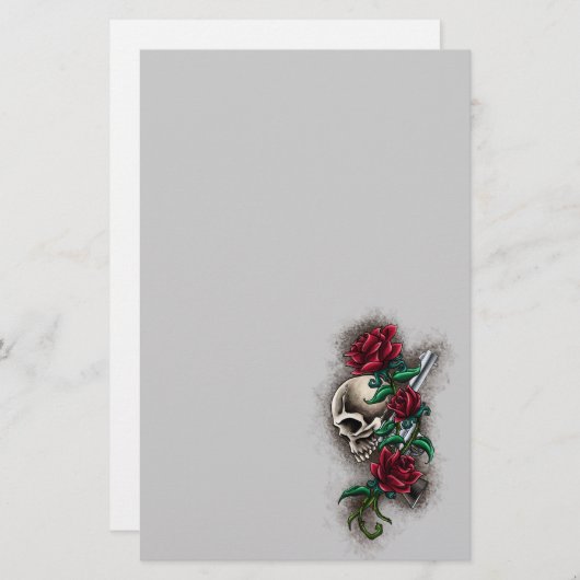 Westerne schedel met rode rozen en revolver pompje briefpapier (Voorkant / Achterkant)