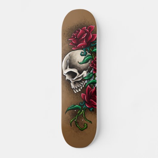 Westerne schedel met rode rozen en revolver pompje skateboard (Voorkant)