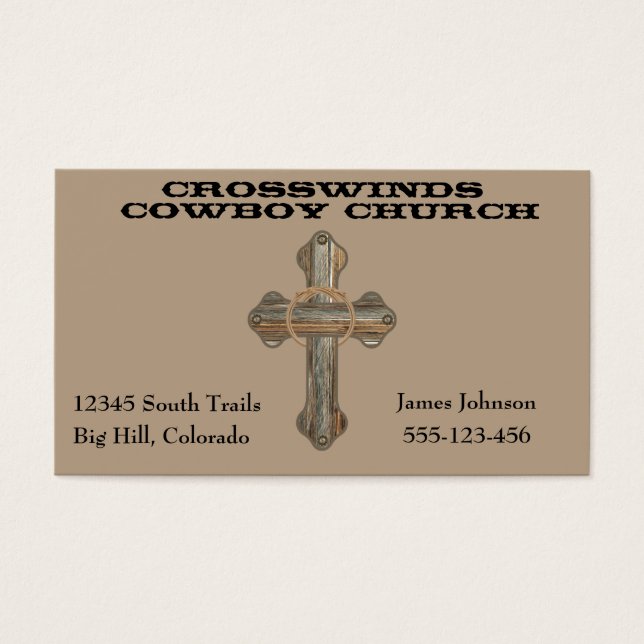 Westerne schuur houten kruis met touw visitekaartje (Voorkant)