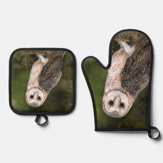 Westerne Schuur Uil Mitt & Pot Holder Set (Voorkant)