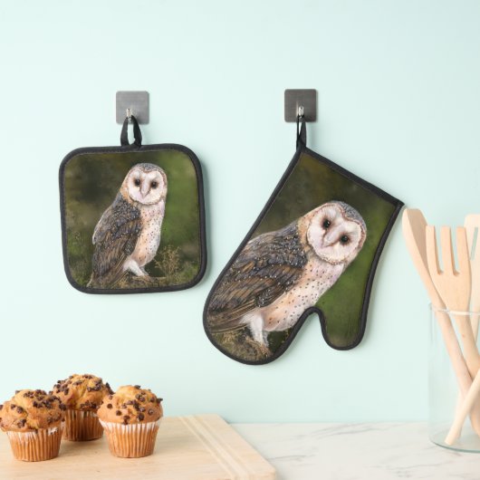 Westerne Schuur Uil Mitt & Pot Holder Set (Insitu(Ophanging))