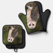 Westerne Schuur Uil Mitt & Pot Holder Set (Voorkant / Achterkant)