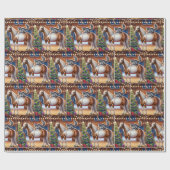 Westerne schuur wasbeer en paard door kerstboom cadeaupapier (Vlak)