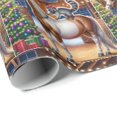 Westerne schuur wasbeer en paard door kerstboom cadeaupapier (Rol Hoek)