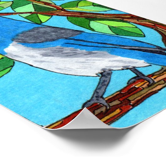 Westerne scrub Jay Mini Folk Art Poster (Hoek)