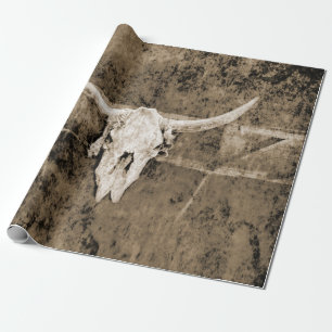 Westerne Sepia Brown Texture Cowboy Bull Skull Cadeaupapier