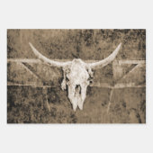 Westerne Sepia Brown Texture Cowboy Bull Skull Inpakpapier Vel (Voorkant)