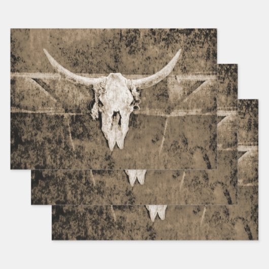 Westerne Sepia Brown Texture Cowboy Bull Skull Inpakpapier Vel (Set)