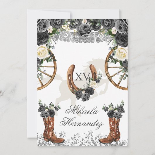 Westerne Silver en Black Charra Boots 15 anos Kaart (Achterkant)