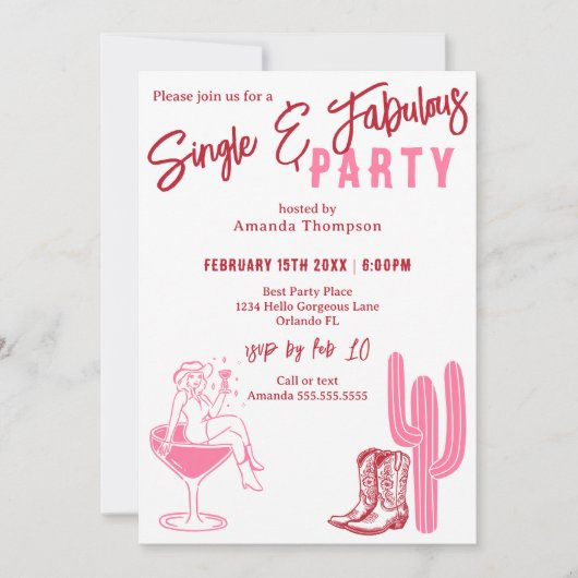 Westerne Single en Fabulous Galentine's Day Party Kaart (Voorkant)