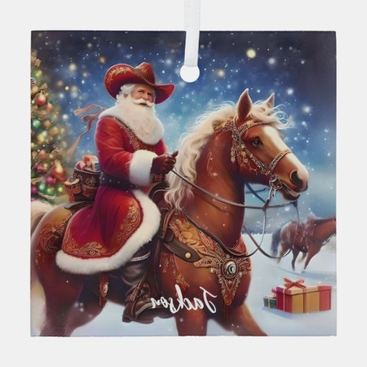 Westerne Sinterklaas Paardrijden Kerstmis Glas Ornament (Achterkant)