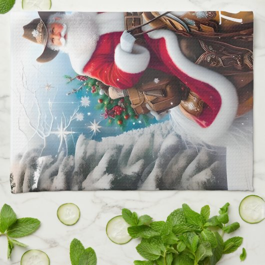 Westerne Sinterklaas Paardrijden Kerstmis Theedoek (Gevouwen)