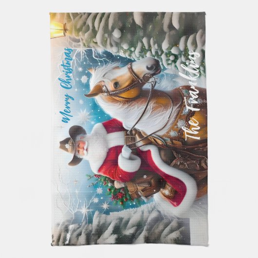 Westerne Sinterklaas Paardrijden Kerstmis Theedoek (Verticaal)