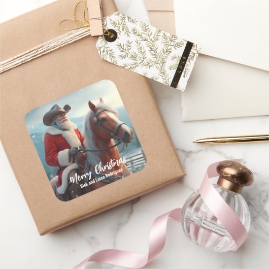 Westerne Sinterklaas Paardrijden Kerstmis Vierkante Sticker (Geschenken)