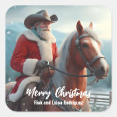 Westerne Sinterklaas Paardrijden Kerstmis Vierkante Sticker (Voorkant)