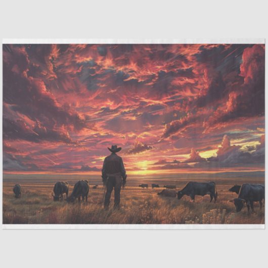 Westerne Sky Cowboy Trail Ride Decoupage Tissuepapier (Voorkant)