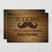 Westerne snor Baby shower Het is een jongensuitnod Kaart (Voorkant / Achterkant)