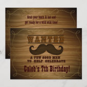 Westerne snor wilde verjaardagsfeestuitnodigingen kaart (Voorkant / Achterkant)