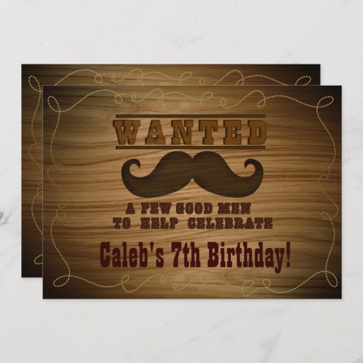 Westerne snor wilde verjaardagsfeestuitnodigingen kaart (Voorkant / Achterkant)
