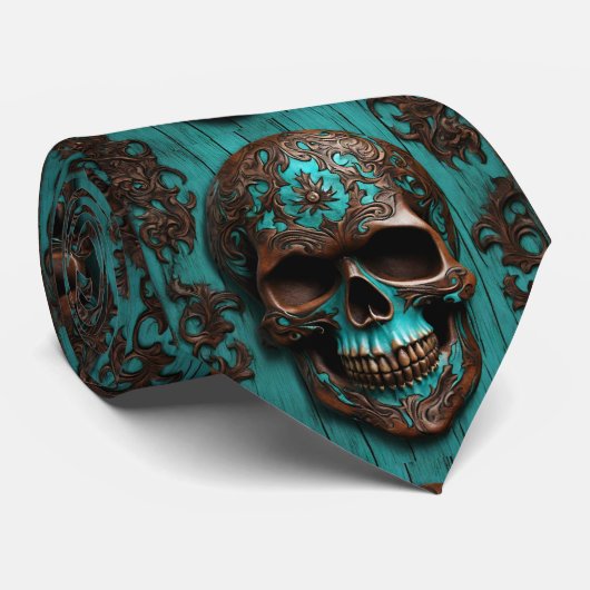 Westerne Southern Brown Turquoise Sugar Skull Stropdas (Opgerold)